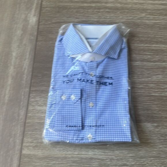 Charles Trywhitt extra Slim Fit Non-Iron‎ Gridded Poplin Shirt cobalt blue NWT - Picture 2 of 3